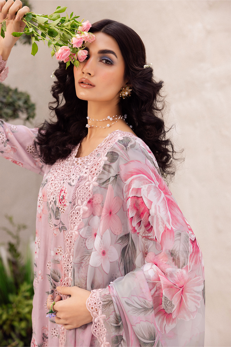 3Pc Embroidered+ Printed Suit-RG522