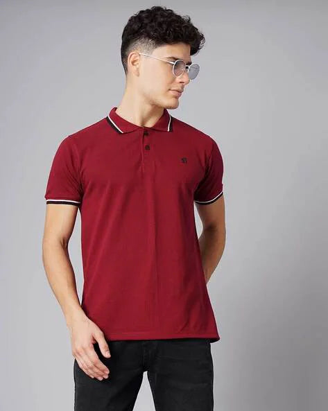Premium Polo Shirt Tipping Collar (Maroon)