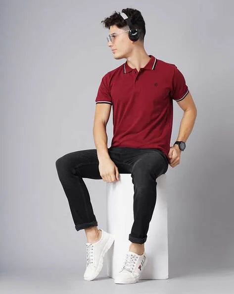 Premium Polo Shirt Tipping Collar (Maroon)