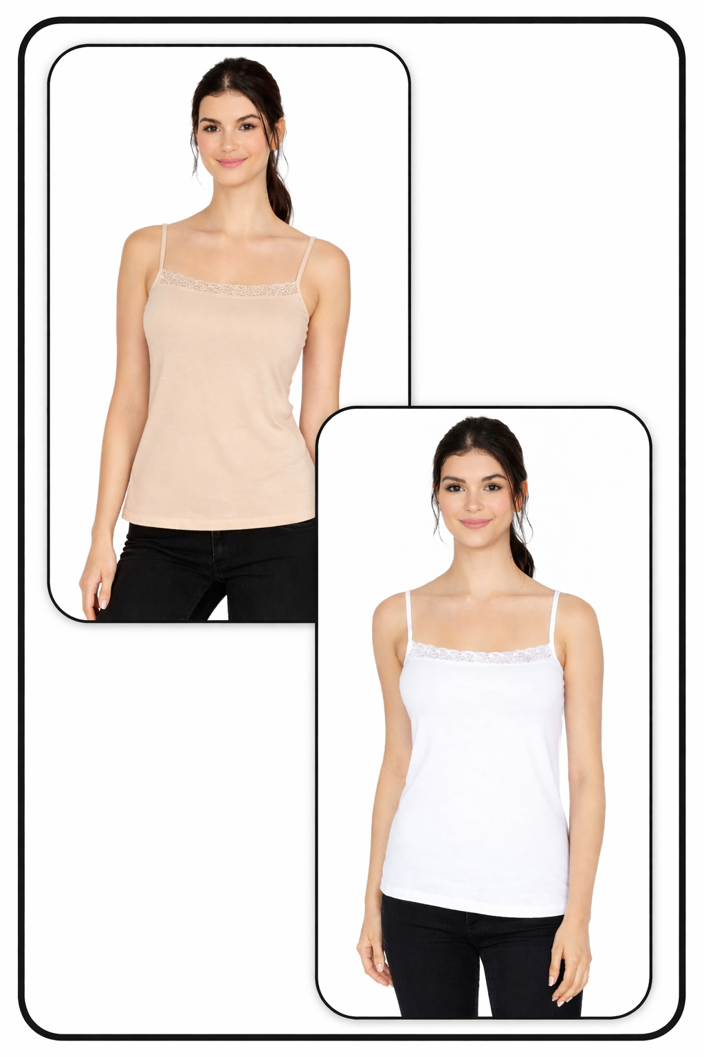 Women  Summer Laced Camisole (Skin+White)