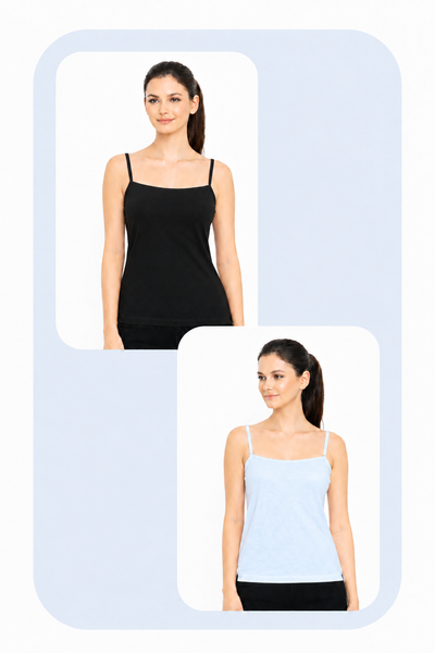 Women Summer Camisole (Black+SkyBlue)
