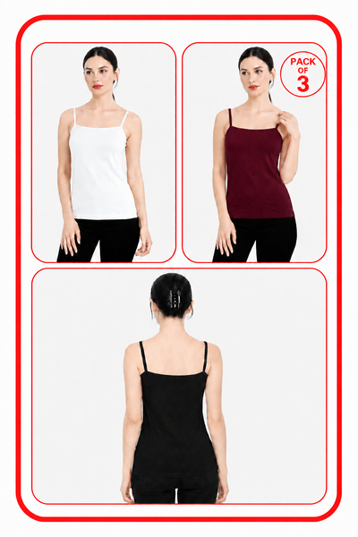 Women Summer Camisole (White+Maroon+Black)