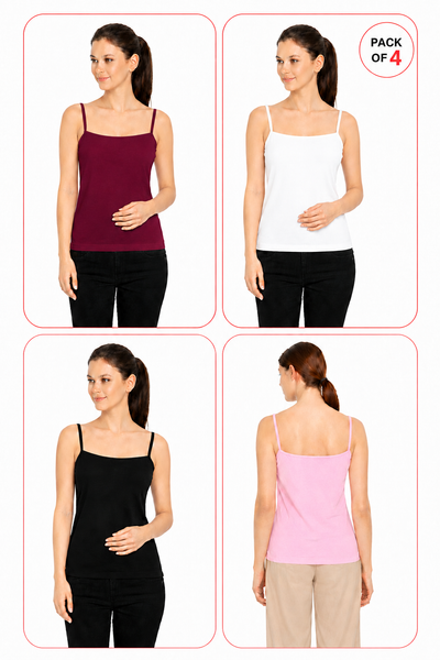 Women Summer Camisole (White+Maroon+Black+Pink)