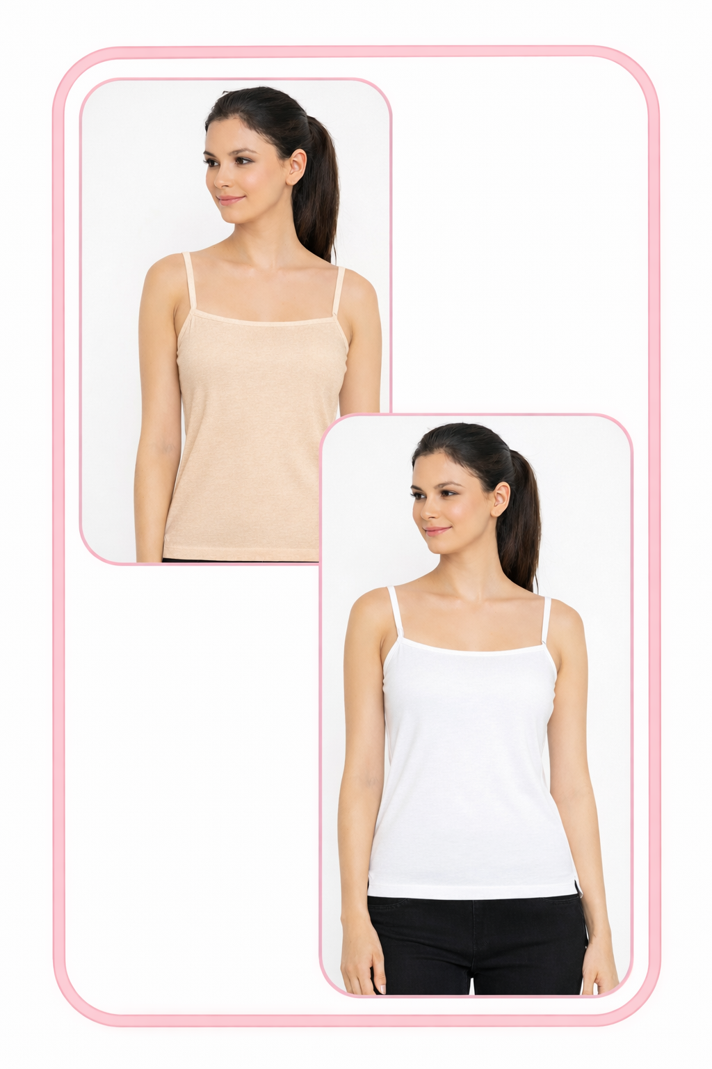 Women Summer Camisole (Skin+White)