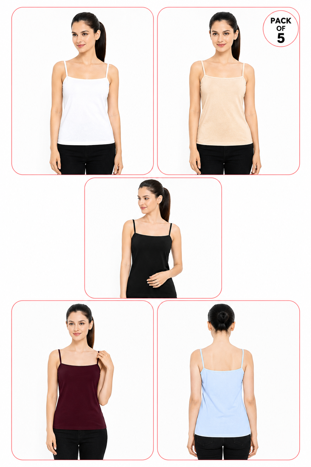 Women Summer Camisole (Skin/ White/Black/Maroon/Sky Blue)