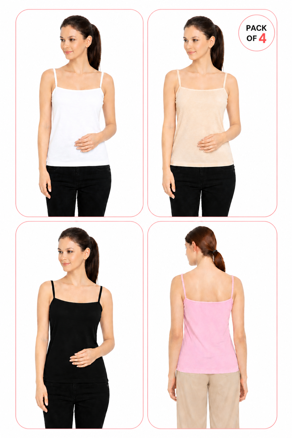 Women Summer Camisole (Skin+White+Black+Pink)