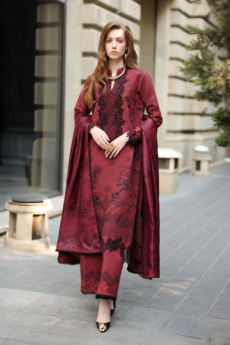 3Pc Embroidered +Printed Suit-RG517