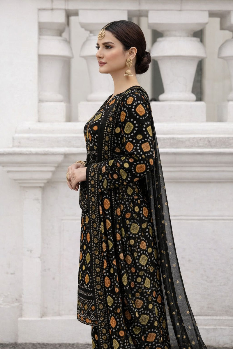 3Pc Print+Embroidered Suit-RG502