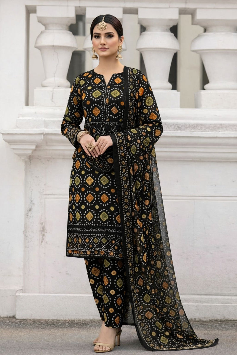 3Pc Print+Embroidered Suit-RG502