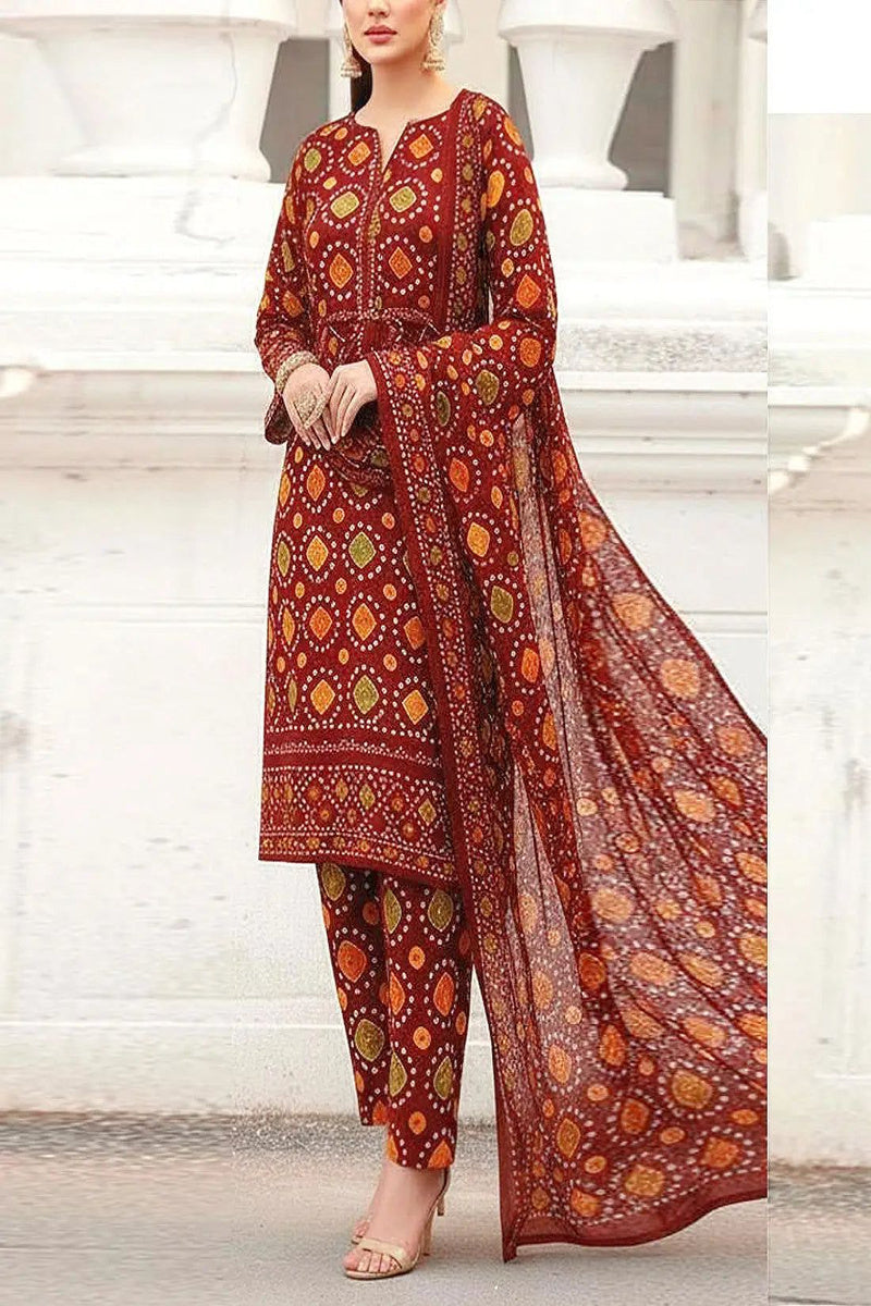 3Pc Print+Embroidered Suit-RG503