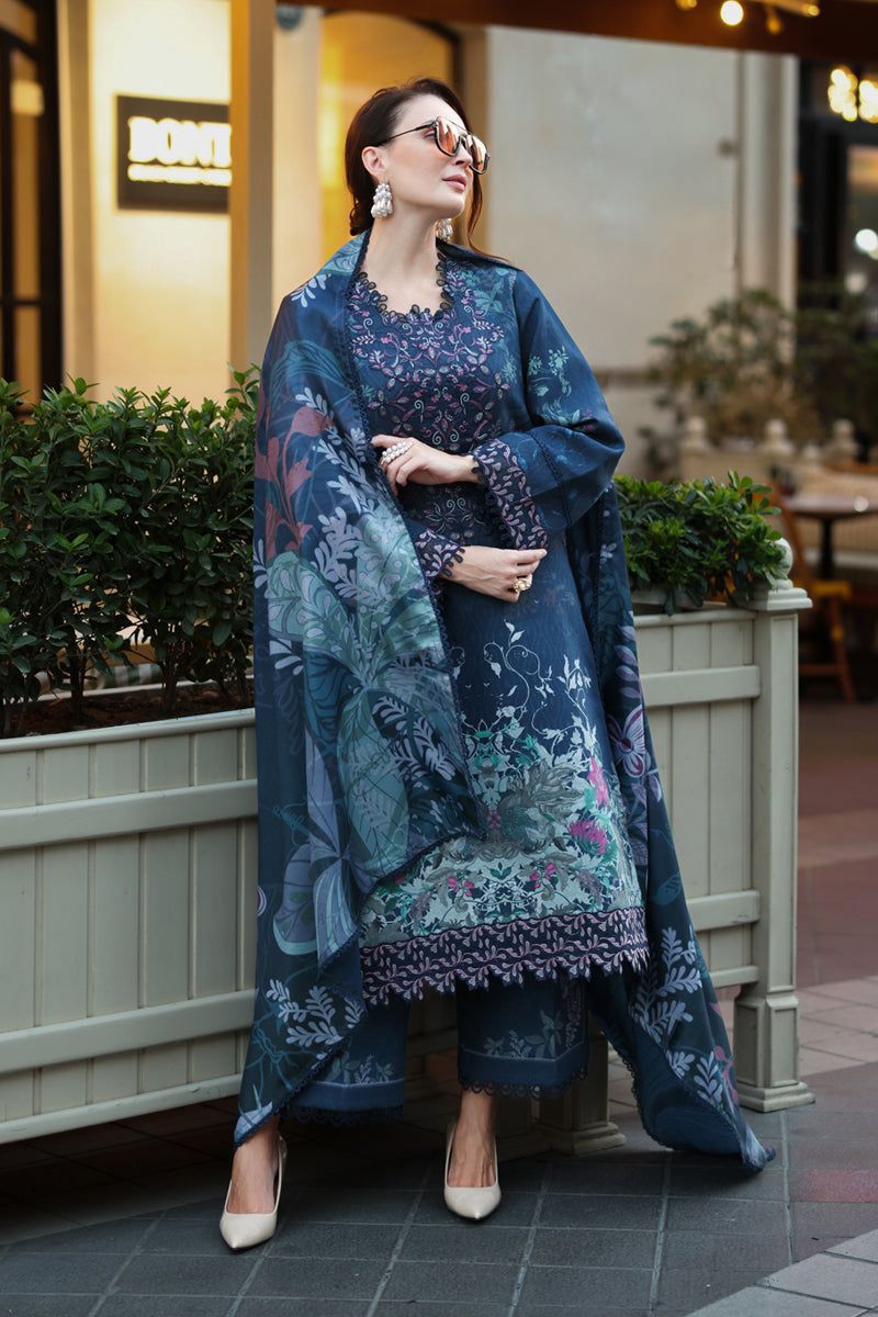 3Pc Embroidered +Printed Suit-RG529