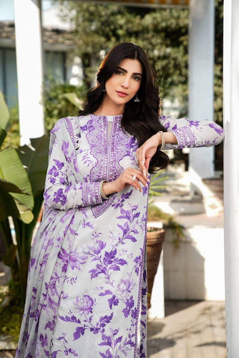 3Pc Embroidered +Printed Suit-RG543