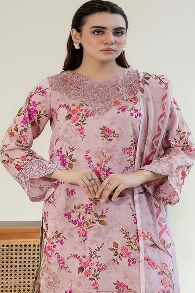 3Pc Embroidered +Printed Suit-RG539