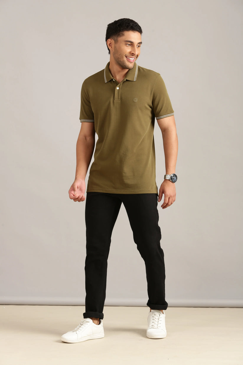 Premium Polo Shirt Tipping Collar (Olive)