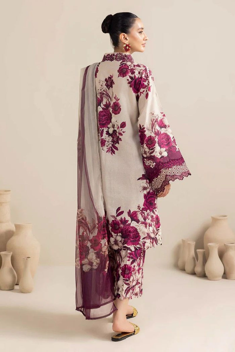 3Pc Embroidered +Printed Suit-RG537