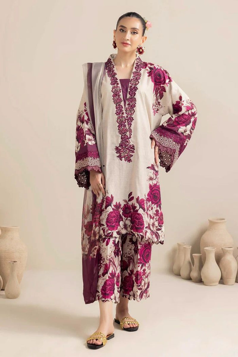 3Pc Embroidered +Printed Suit-RG537